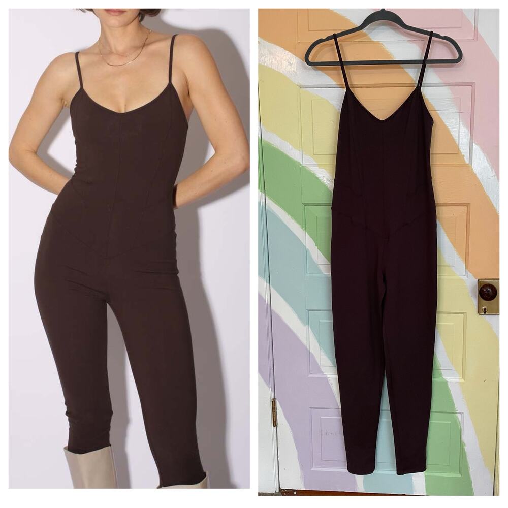 Live The Process Brown Jumpsuit XL Supplex Made USA Minimalist Yoga